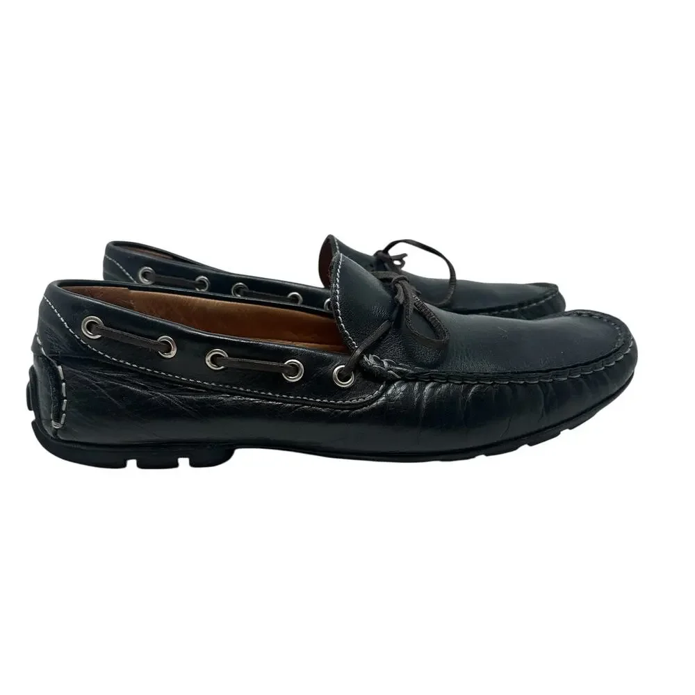 Peter Millar Pebbled Leather Driver Moc Loafers Black Driving Shoes‎ Men's 9M